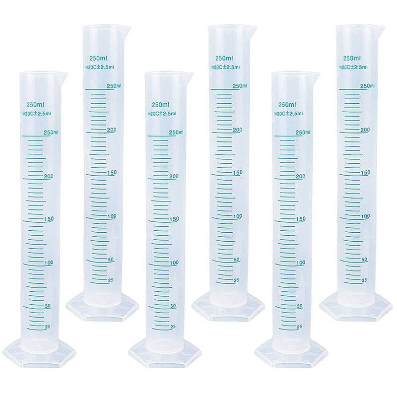 GRRONZEE 6Pack Plastic Graduated Cylinder 250 ml Transparent Measuring Cylinder Set, Science Measuring Test Tube Flask, Graduated Cylinder Beaker with 2-Sided Marking & Pour Spout for Home and School Science - Image 1